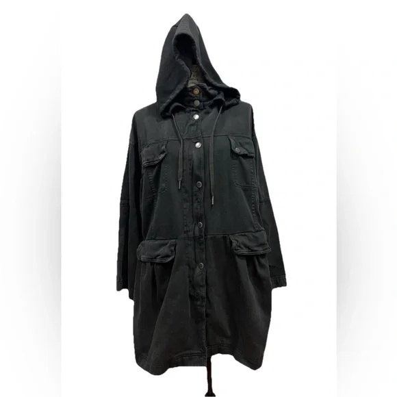 We The Free People Full Zip Gray Coat Hooded Oversized Parka